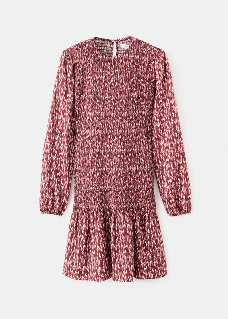 Printed ruffle dress — Maroon