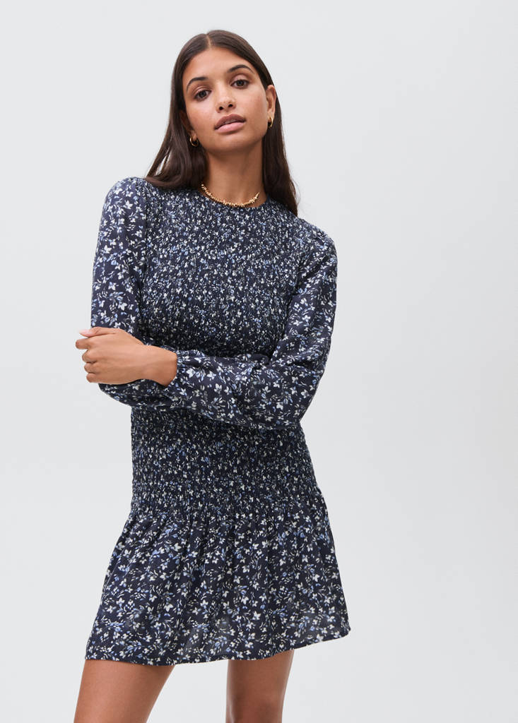 Ruffled floral dress — Dark Navy