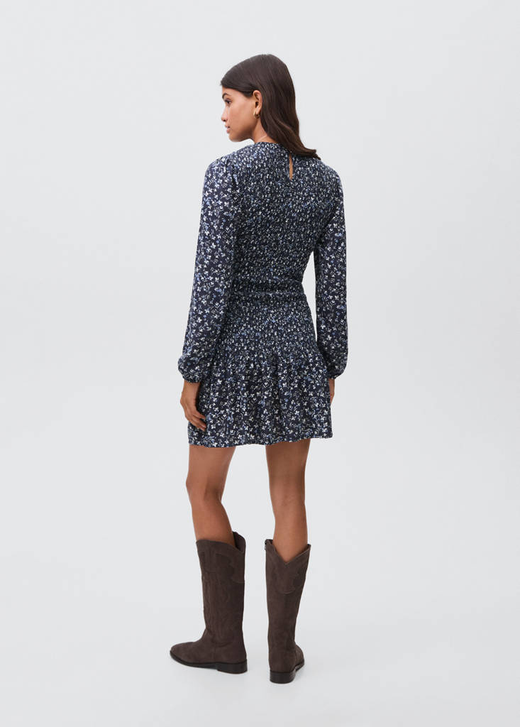 Ruffled floral dress — Dark Navy