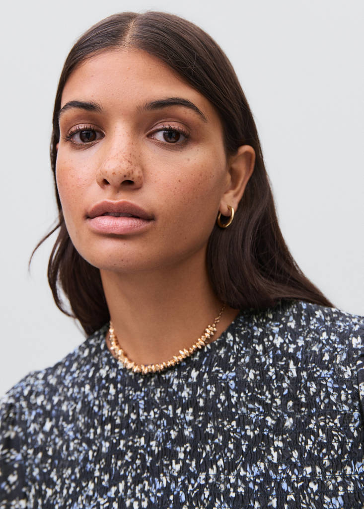 Ruffled floral dress — Dark Navy