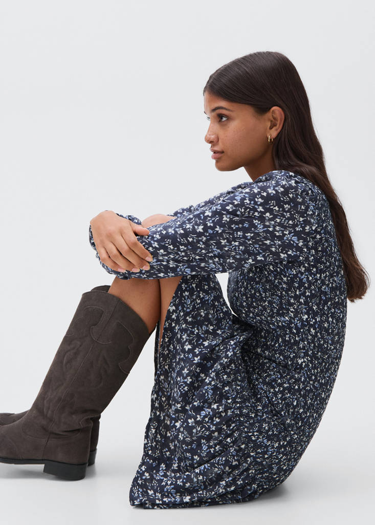 Ruffled floral dress — Dark Navy