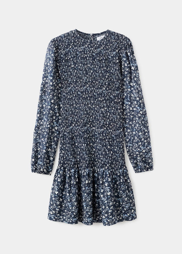 Ruffled floral dress — Dark Navy