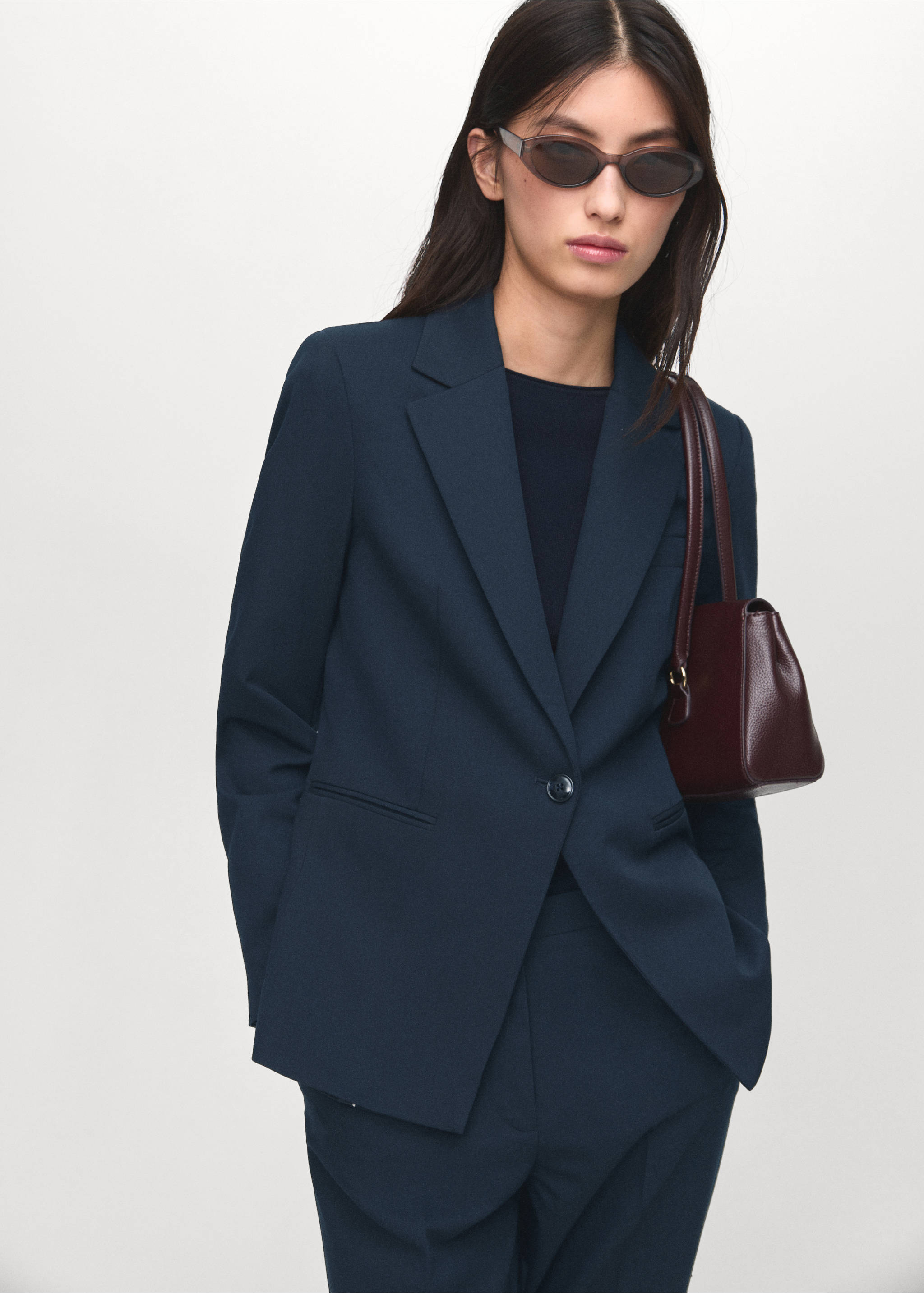 Blazer traje entallada - Plano medio, Azul marino. Ref: 17045806-00.