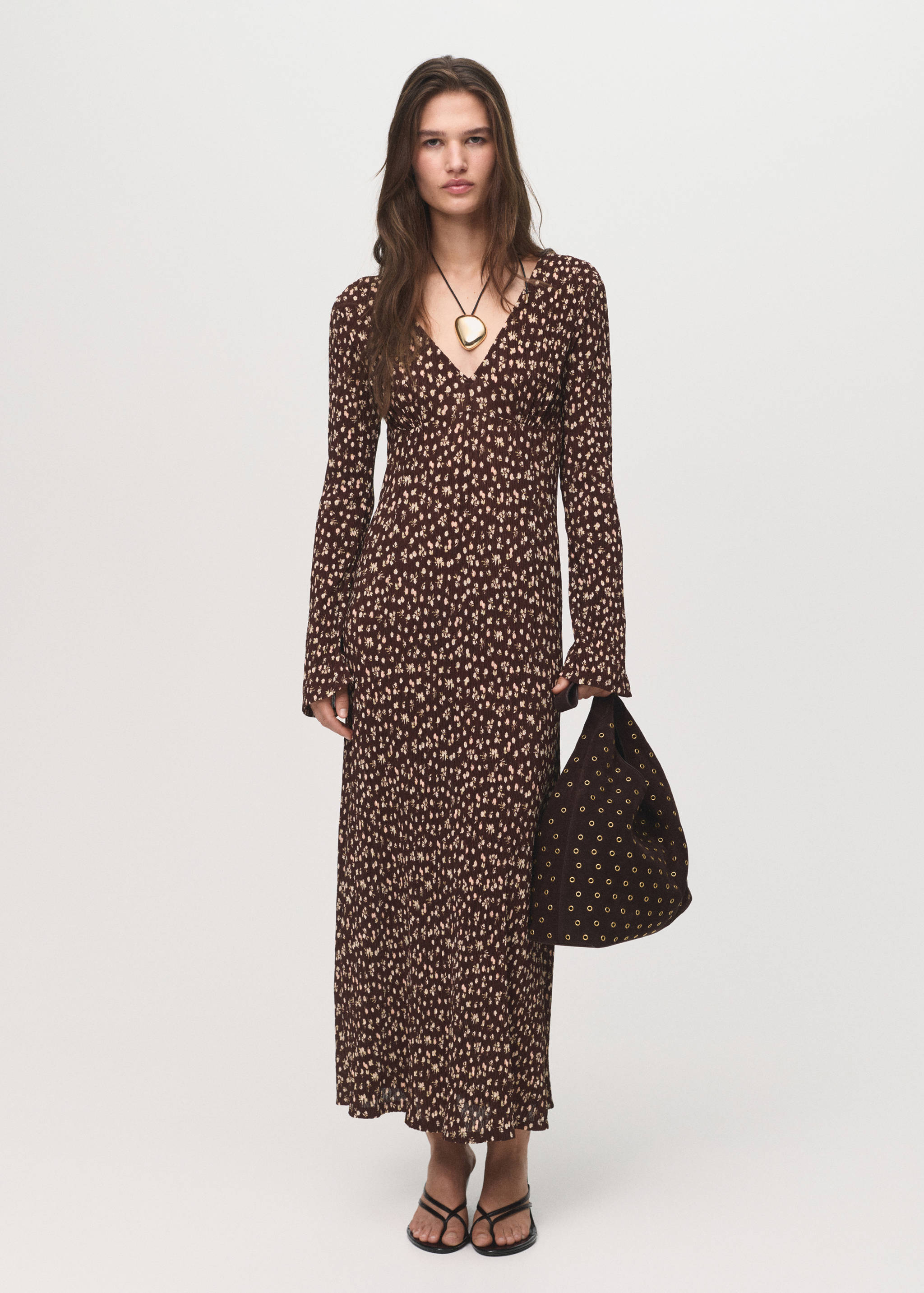 Printed V-neck dress - General plane