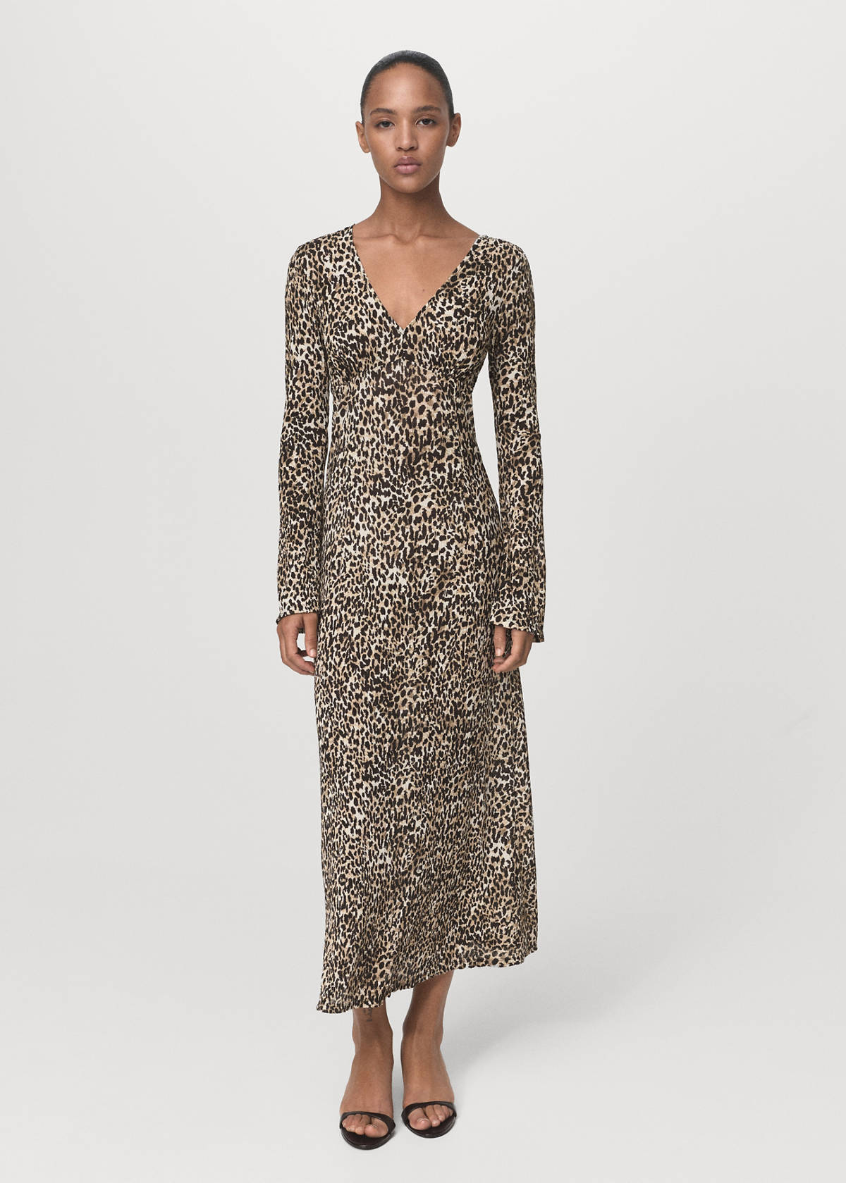 Printed V-neck dress — Black