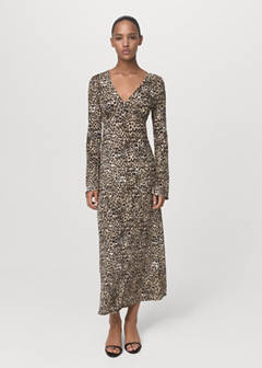 Printed V-neck dress — Black 2