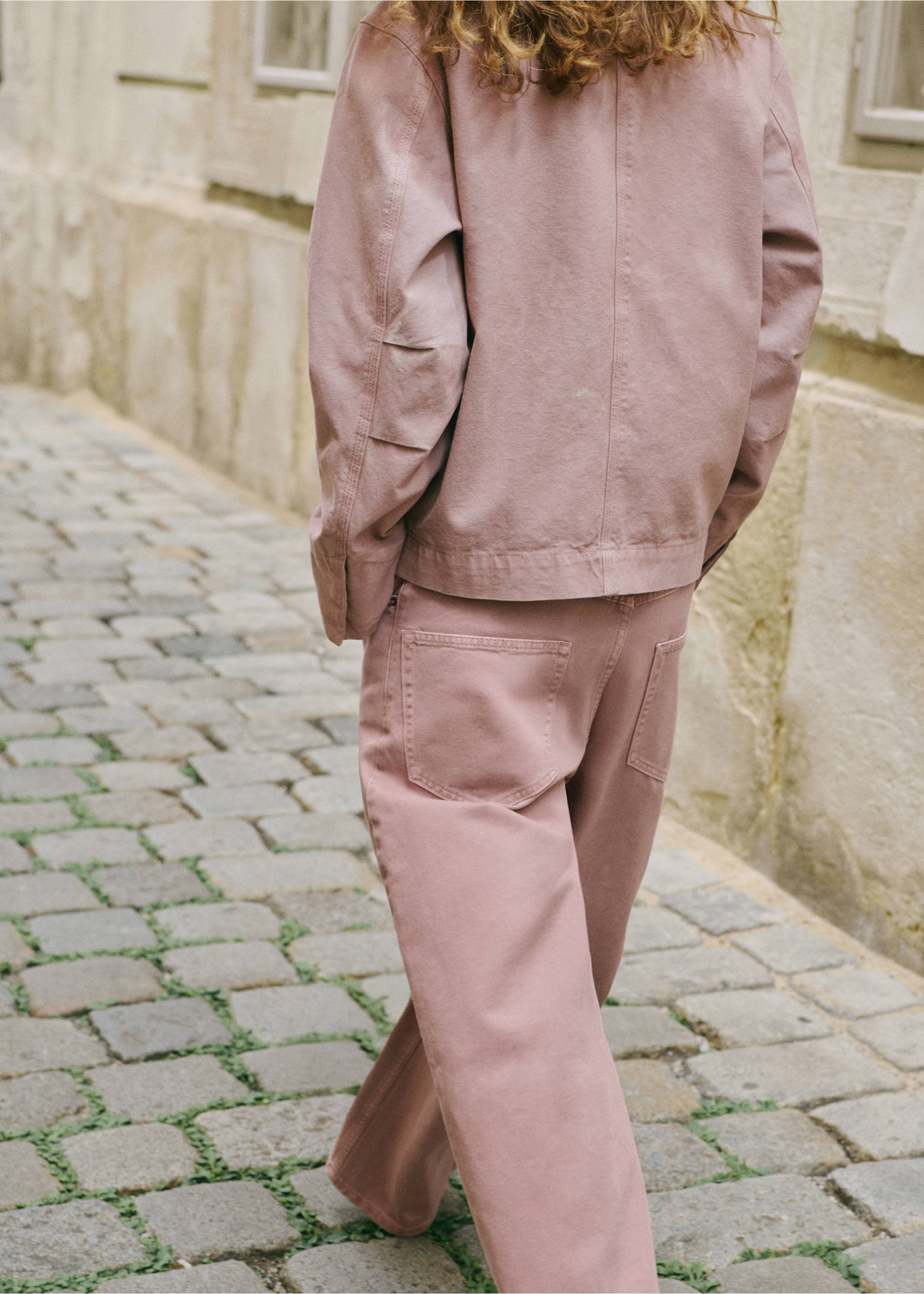 Corduroy collar denim jacket - Reverse of the article, Pale Pink. Ref: 17045813-00.