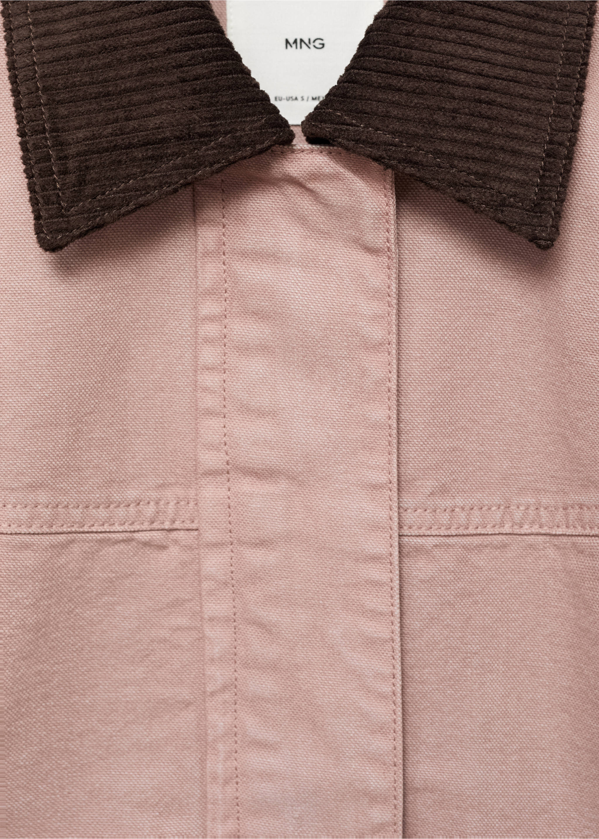 Corduroy collar denim jacket - Details of the article 8, Pale Pink. Ref: 17045813-00.