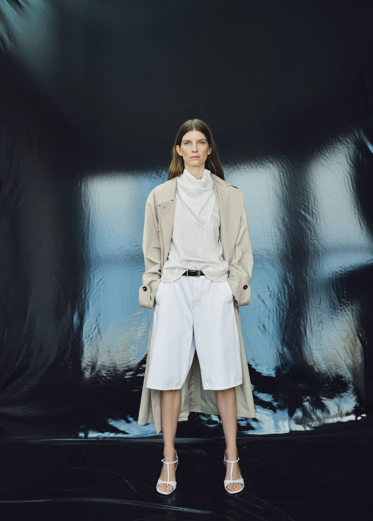 Striped blouse with handkerchief — White