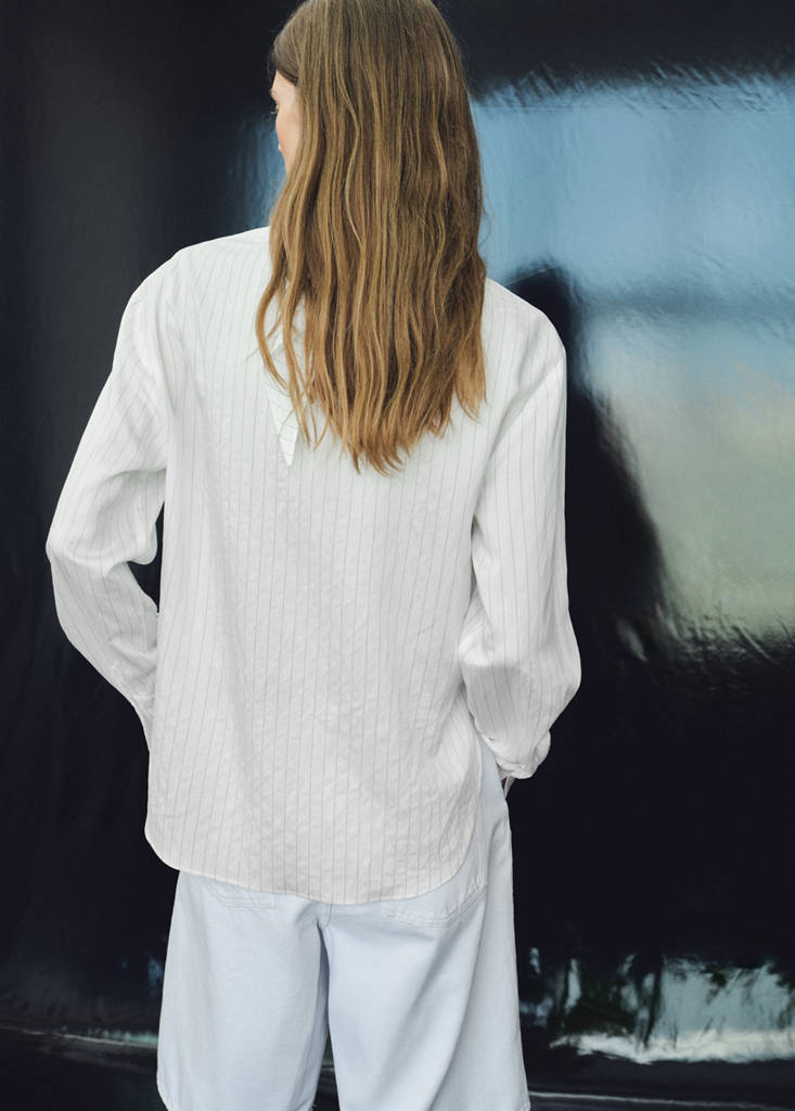 Striped blouse with handkerchief — White