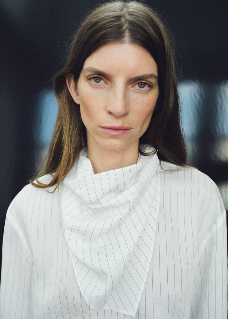 Striped blouse with handkerchief — White