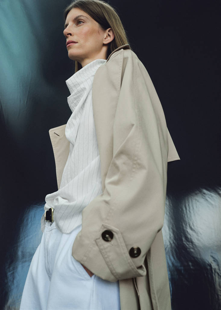 Striped blouse with handkerchief — White