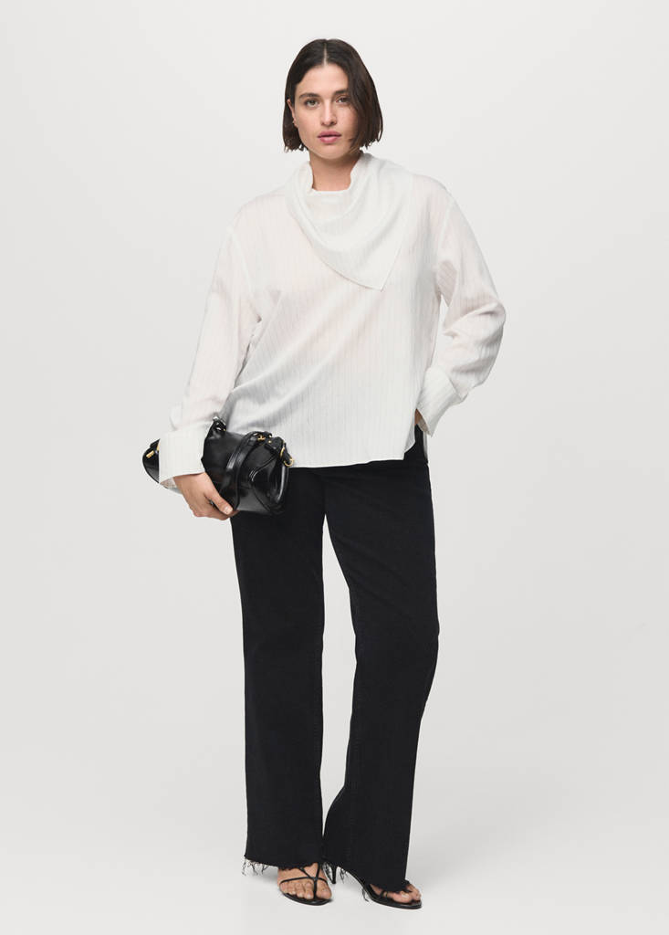 Striped blouse with handkerchief — White