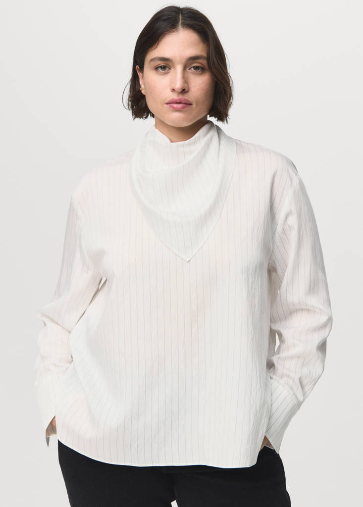 Striped blouse with handkerchief — White