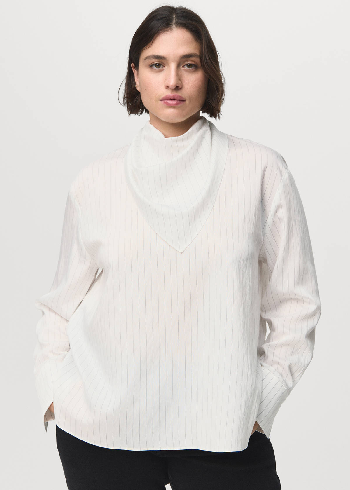 Striped blouse with handkerchief — White