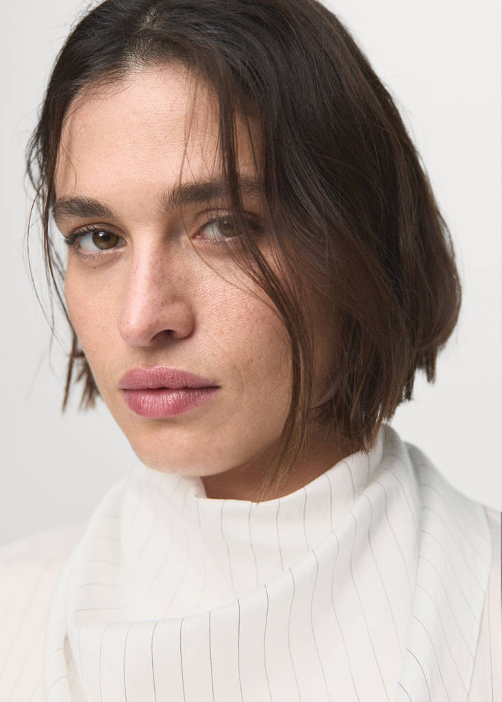 Striped blouse with handkerchief — White
