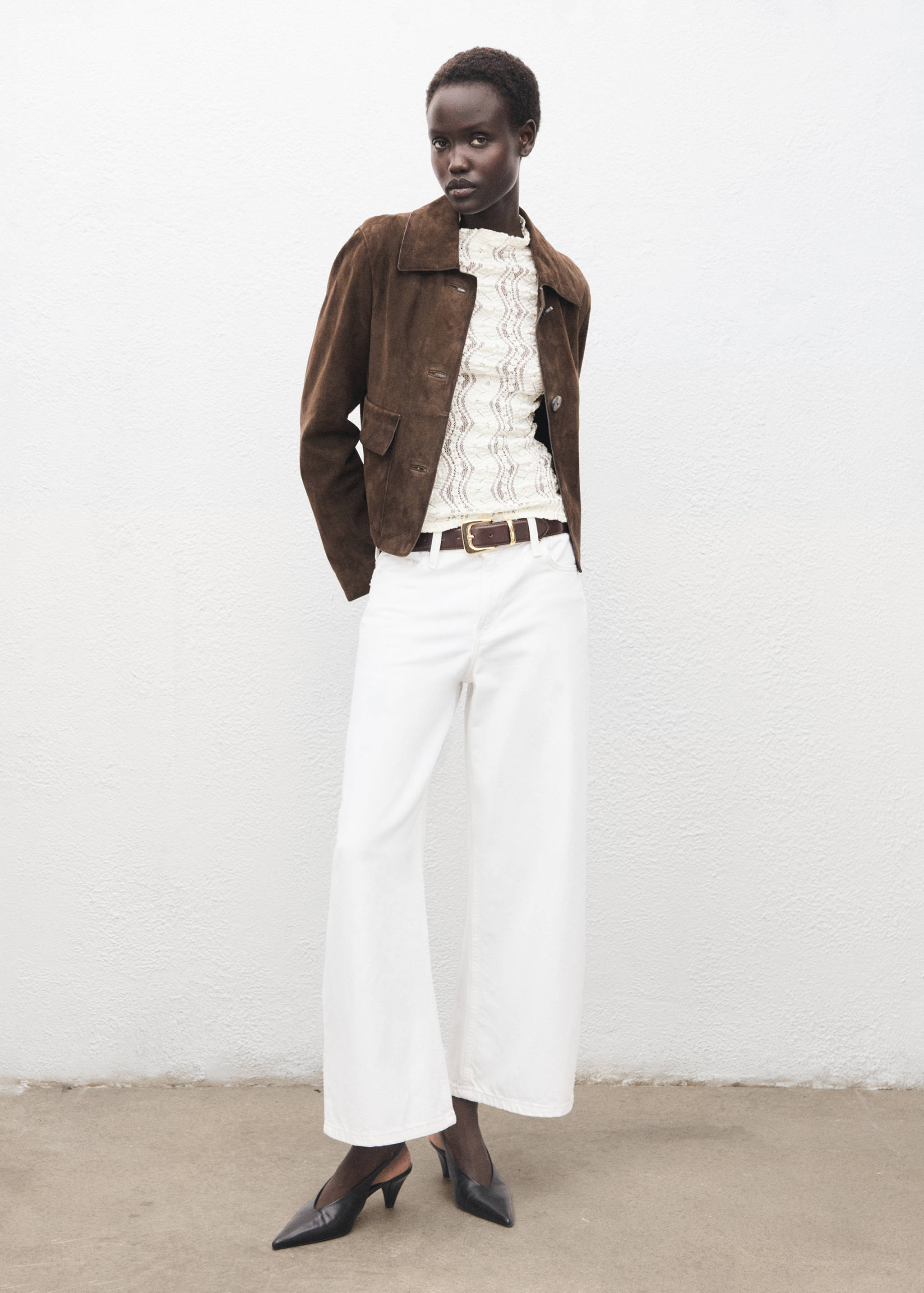 Openwork sweater with perkins collar - General plane