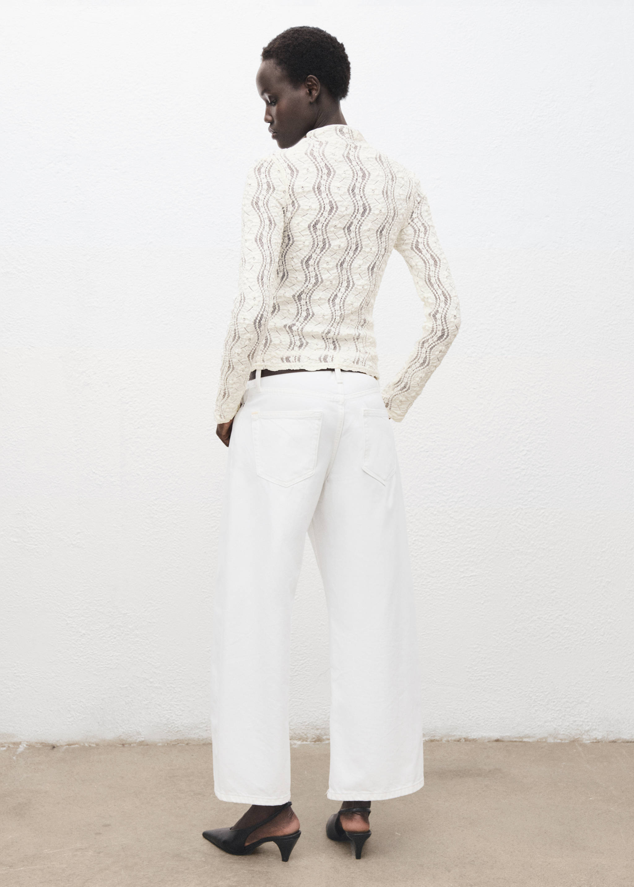 Openwork sweater with perkins collar - Reverse of the article