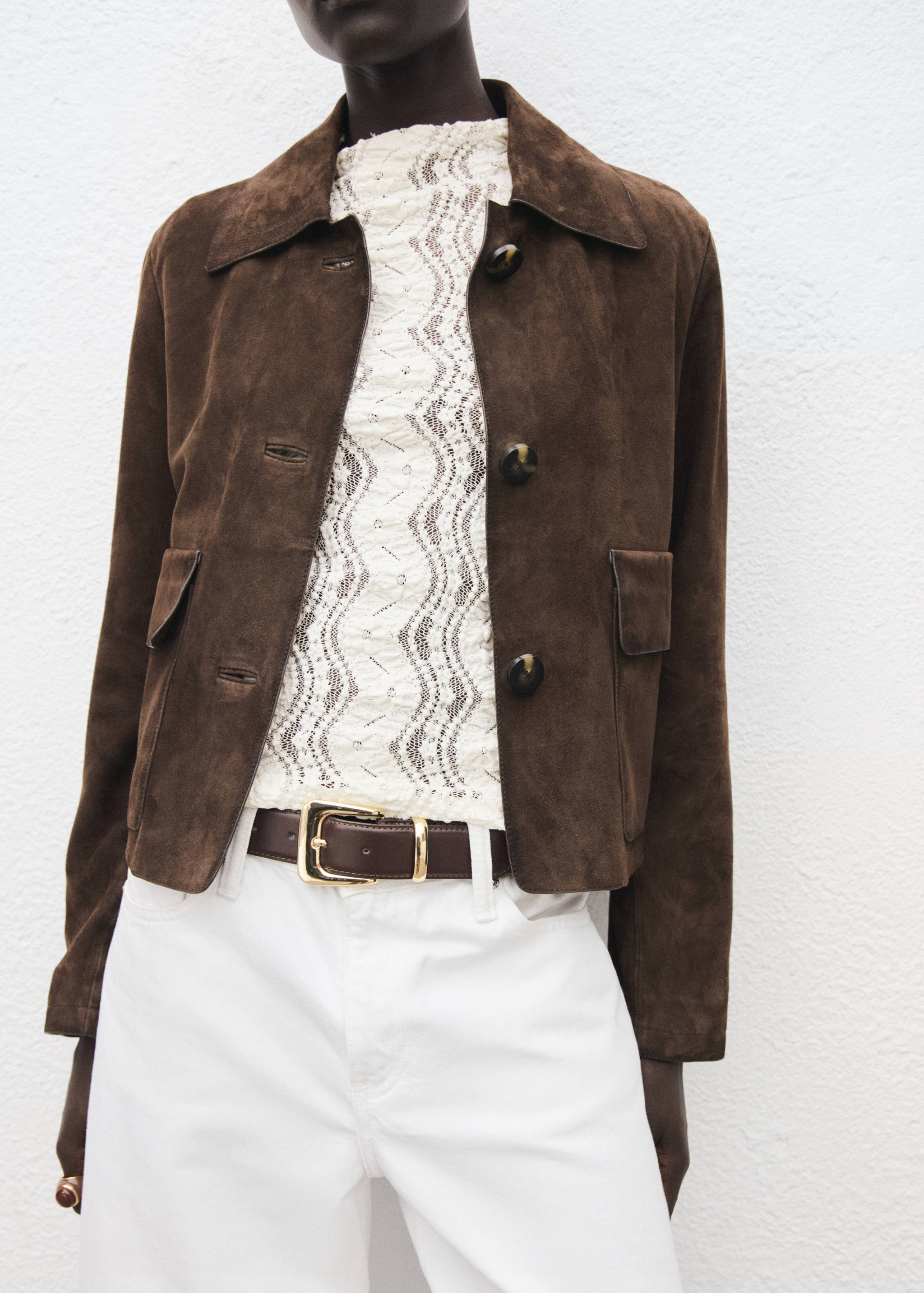 Openwork sweater with perkins collar - Details of the article 6