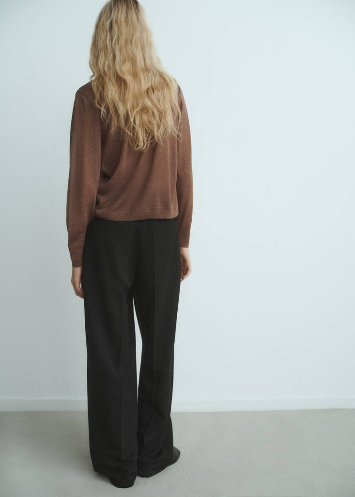 Fine-knit cardigan with foulard — Brown