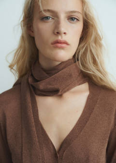 Fine-knit cardigan with foulard — Brown 4