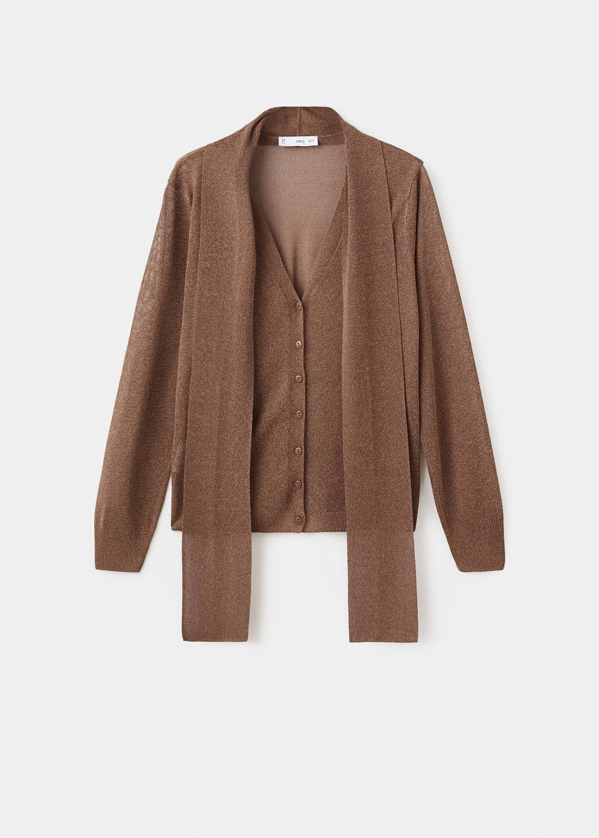 Fine-knit cardigan with foulard — Brown