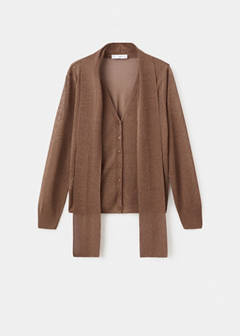 Fine-knit cardigan with foulard — Brown 5