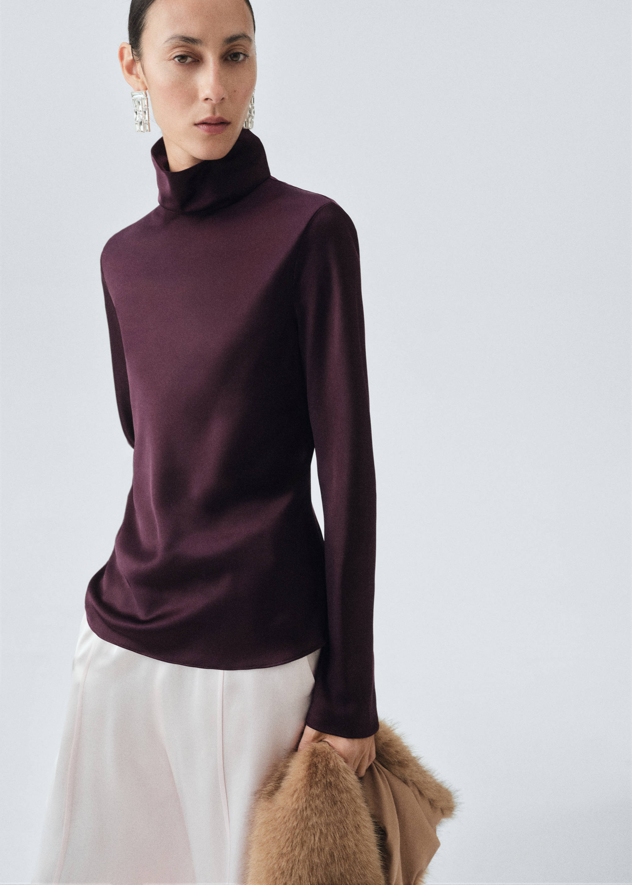 High collar satin blouse - Medium plane