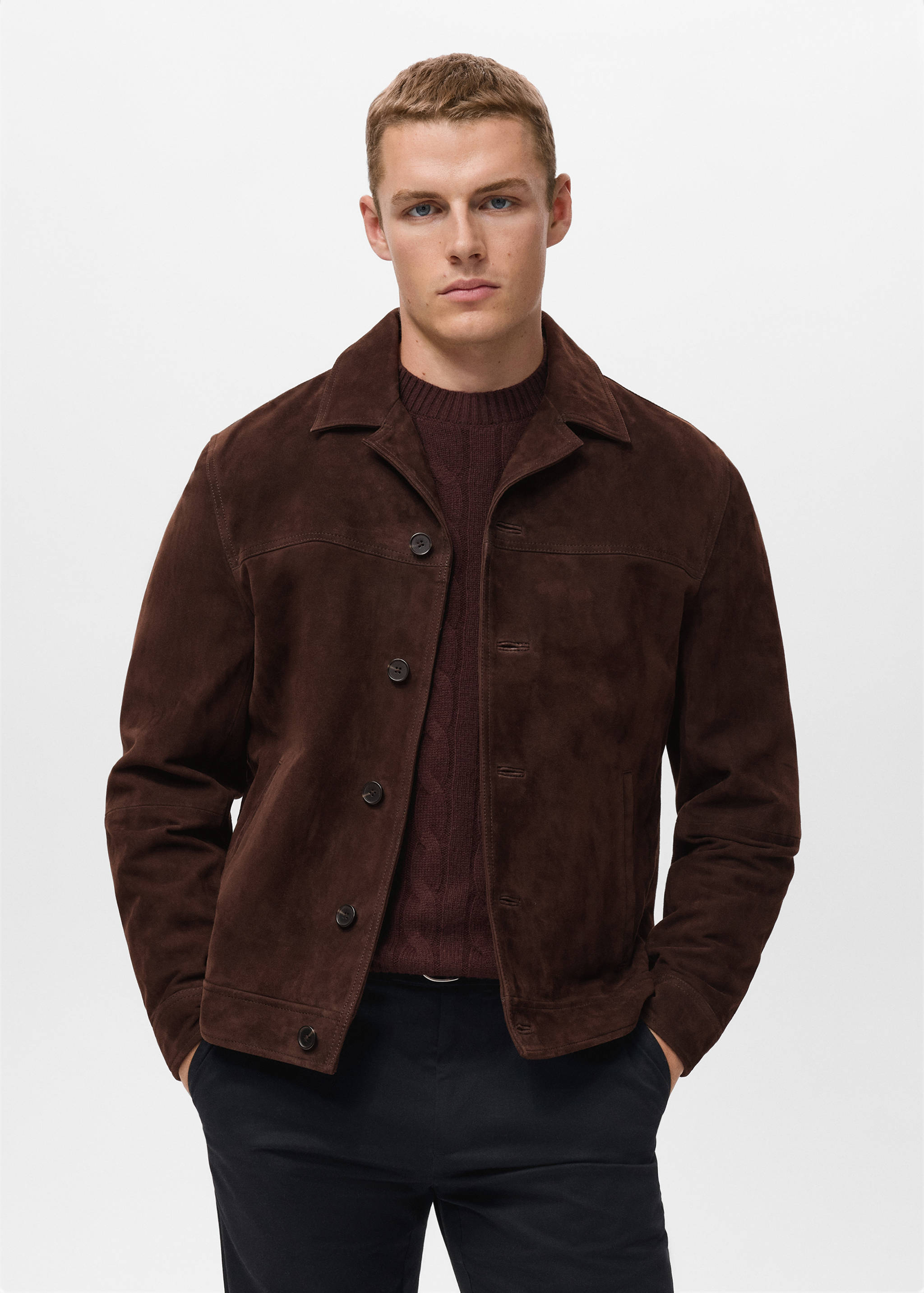 Cazadora 100% piel ante bolsillos - Plano medio