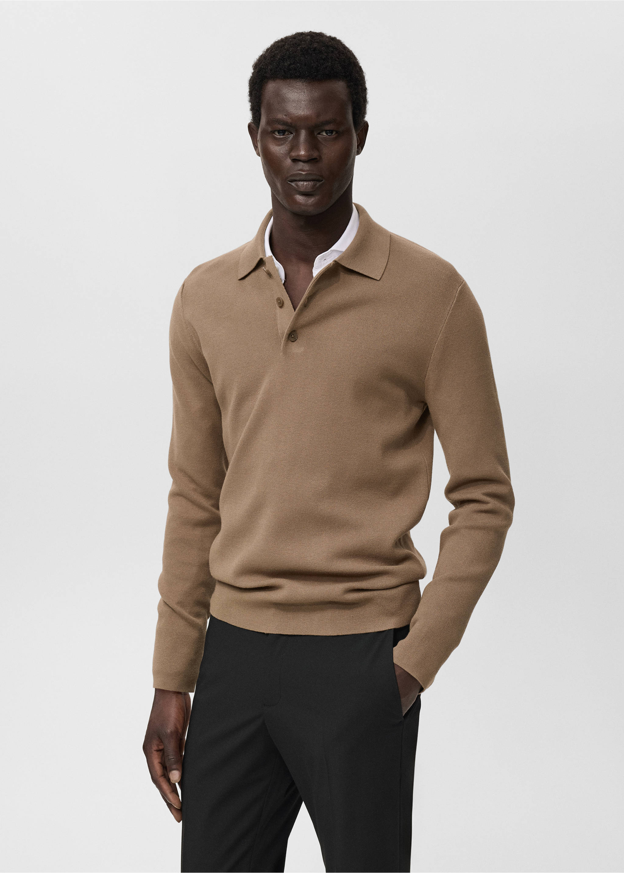 Knitted polo-neck sweater - Medium plane, Medium Brown. Ref: 17045974-00.
