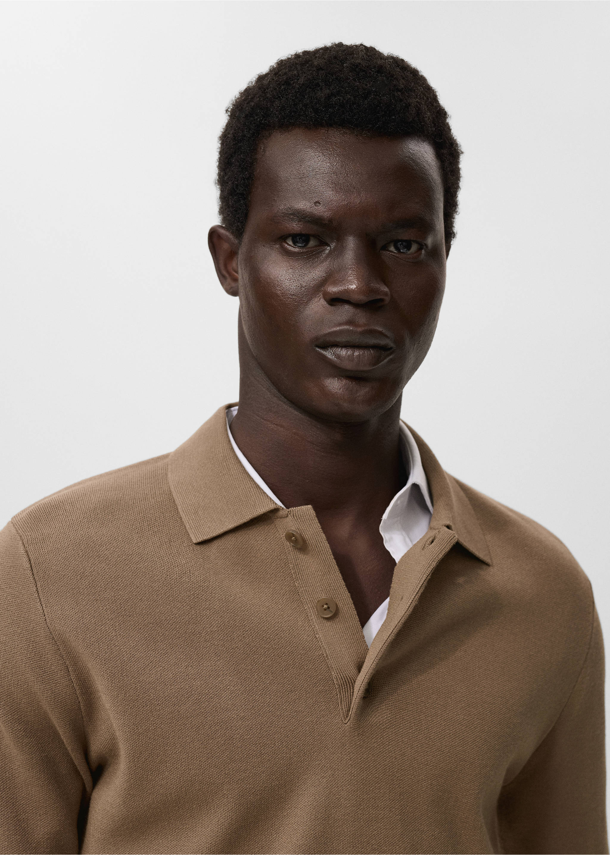 Knitted polo-neck sweater - Details of the article 1, Medium Brown. Ref: 17045974-00.