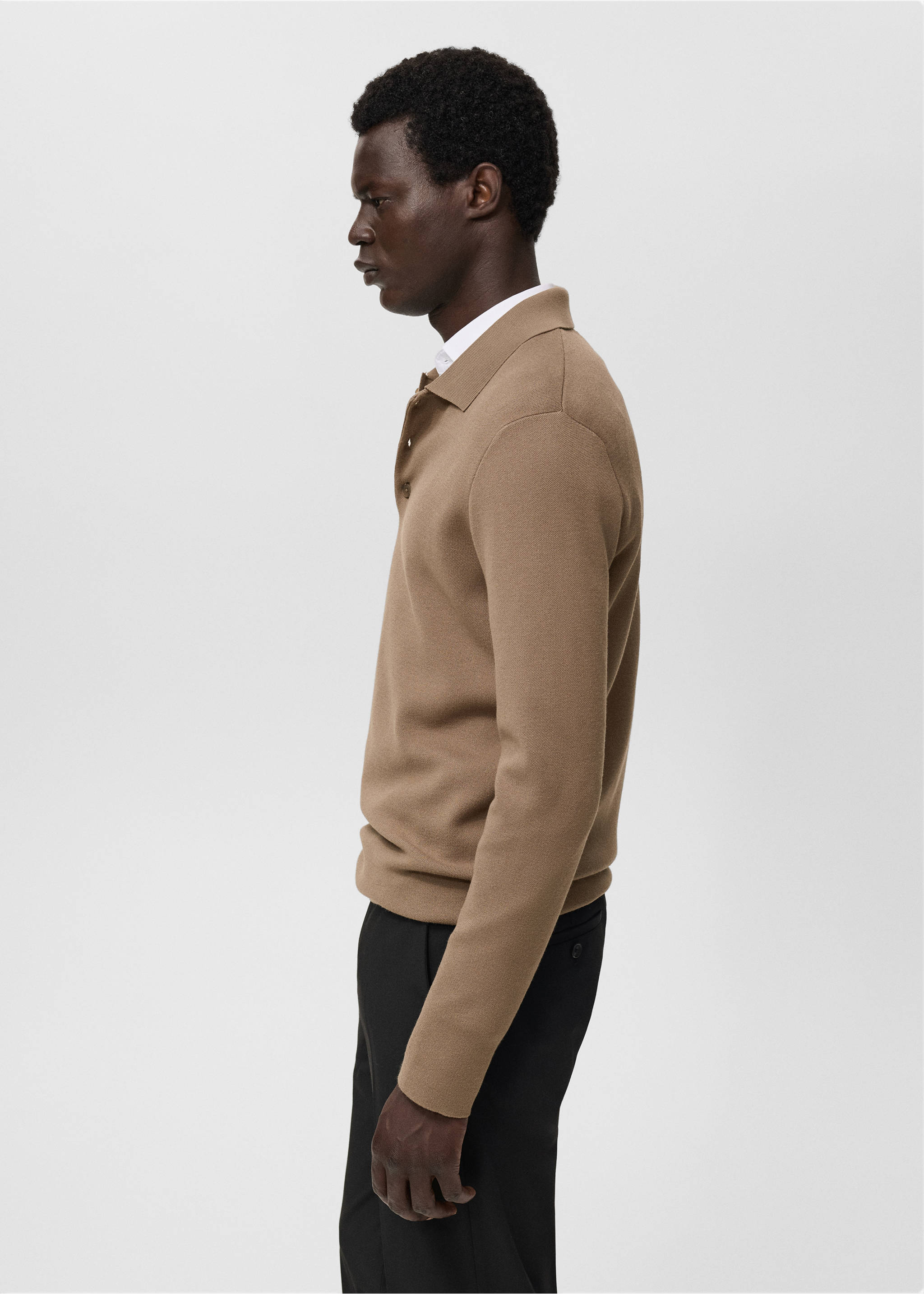 Knitted polo-neck sweater - Details of the article 2, Medium Brown. Ref: 17045974-00.
