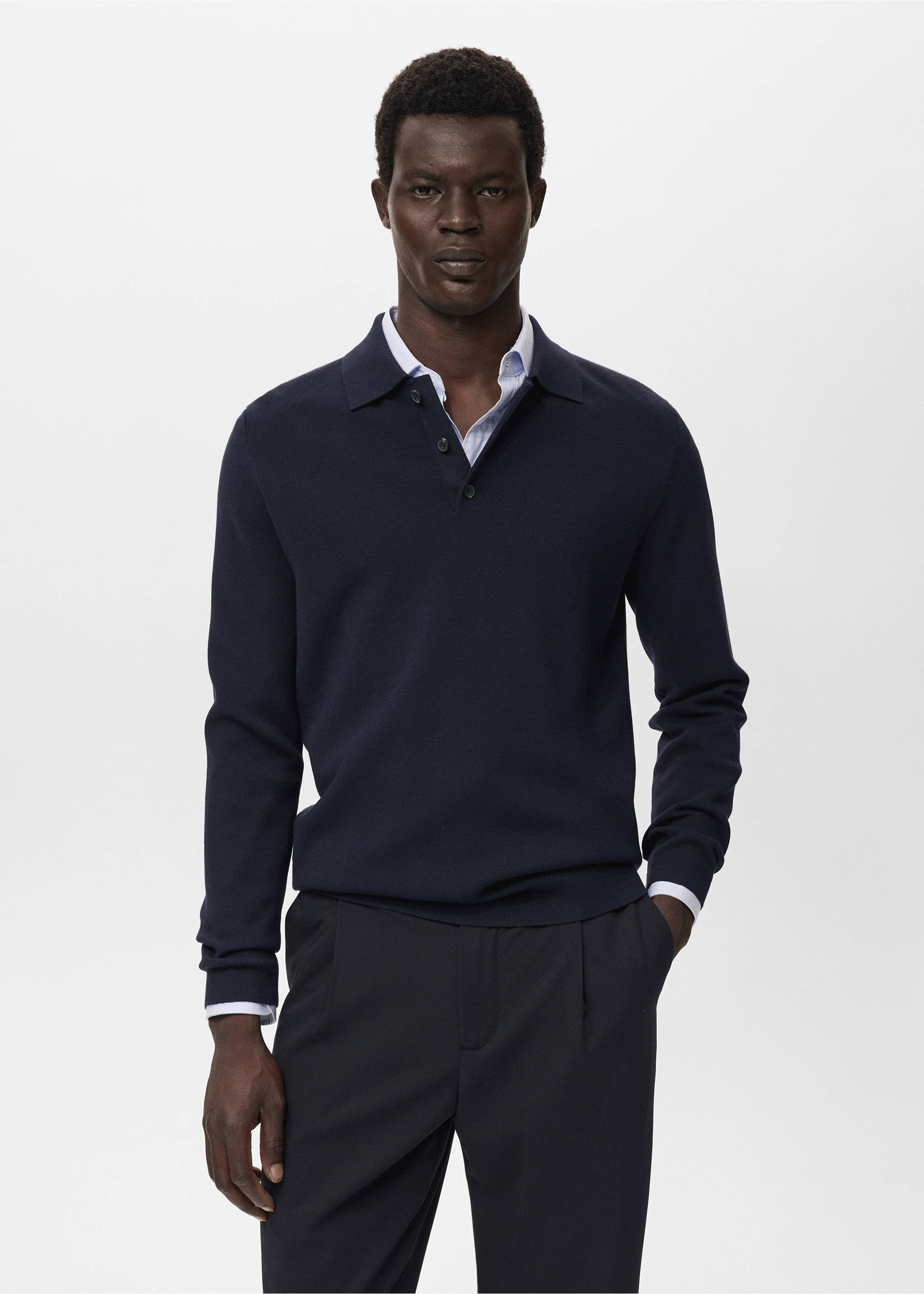 Knitted polo-neck sweater - Medium plane, Navy. Ref: 17045974-00.