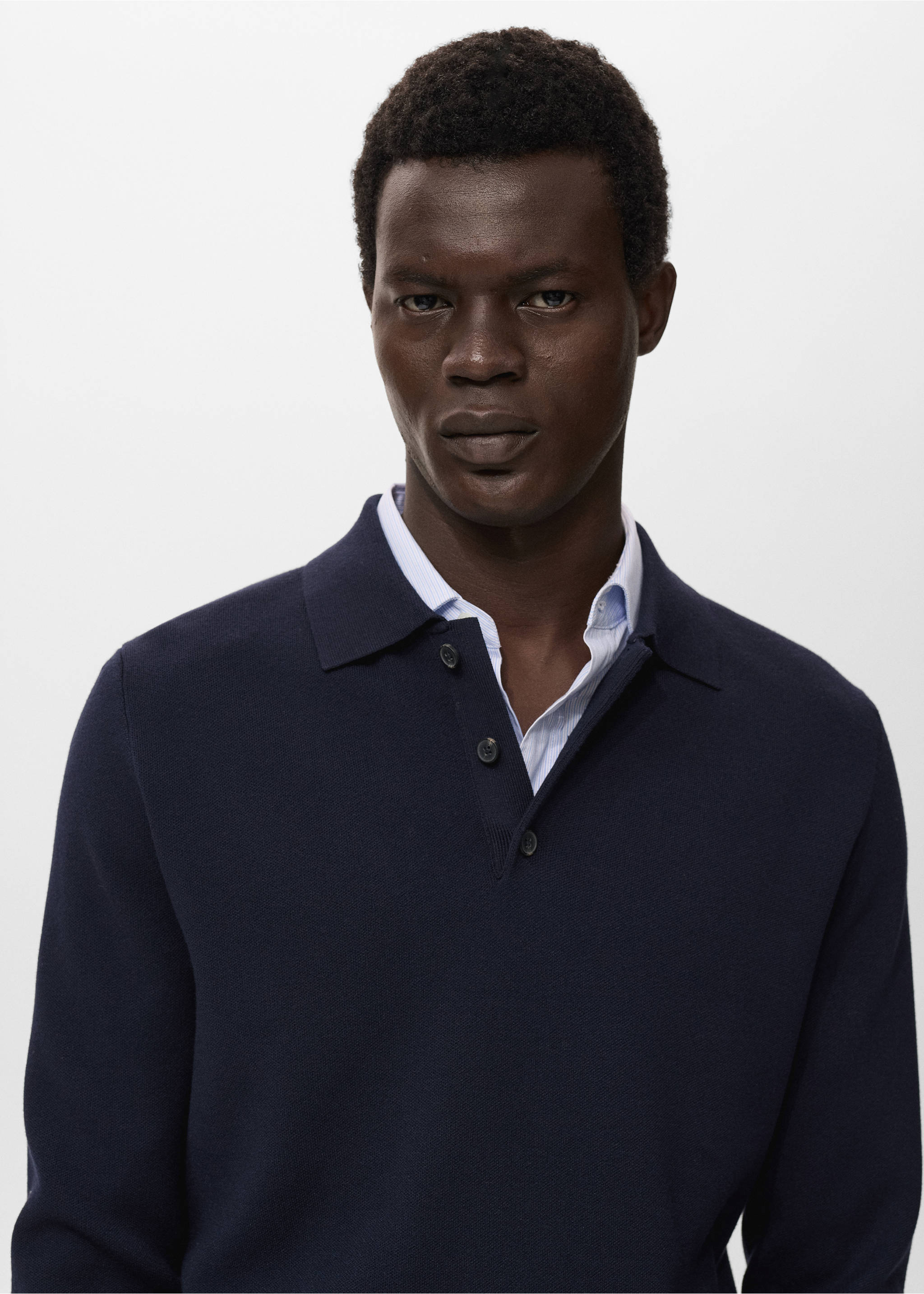Knitted polo-neck sweater - Details of the article 1, Navy. Ref: 17045974-00.