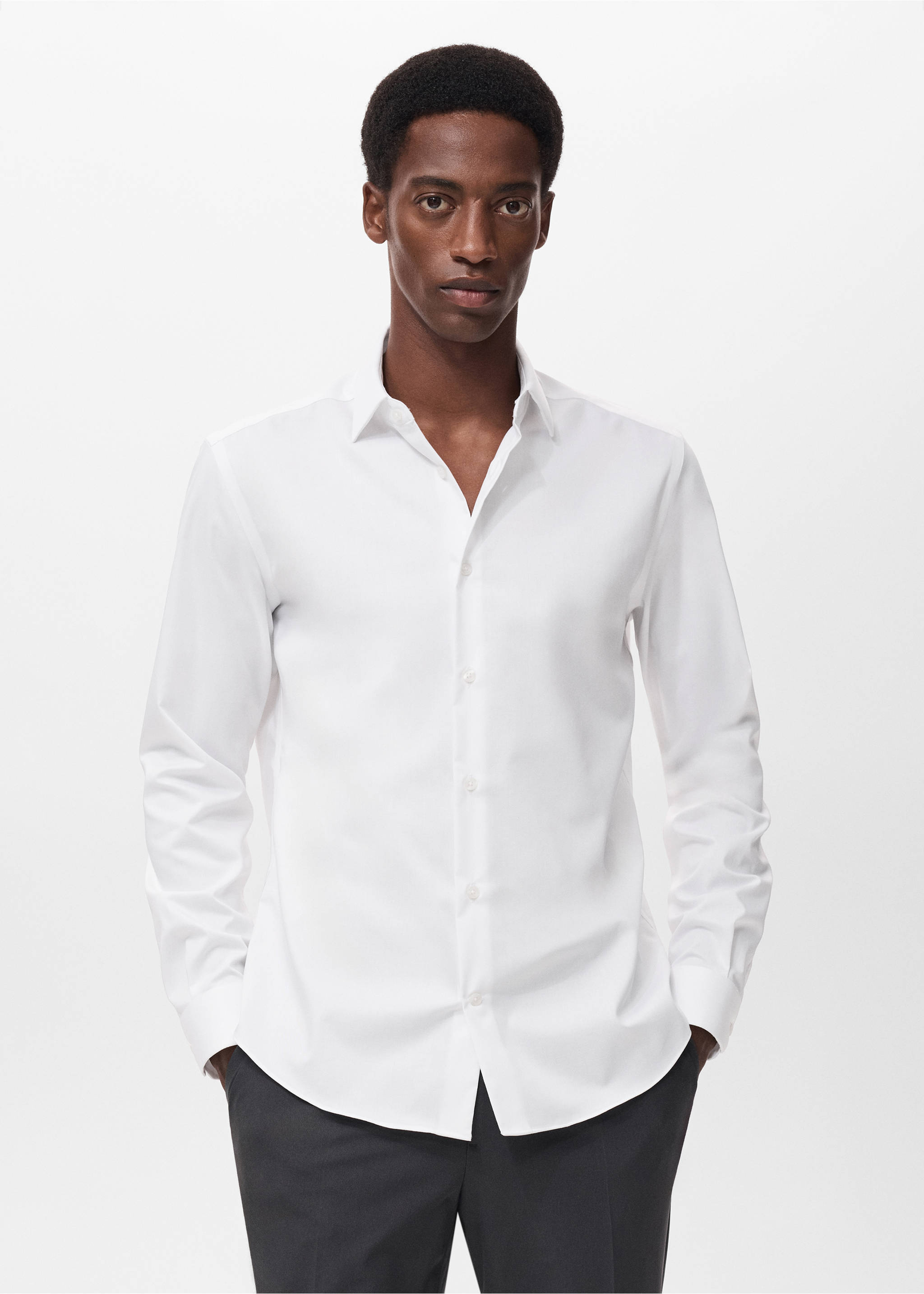 Chemise comfort stretch non-iron - Plan moyen, Blanc. Ref: 17045980-00.