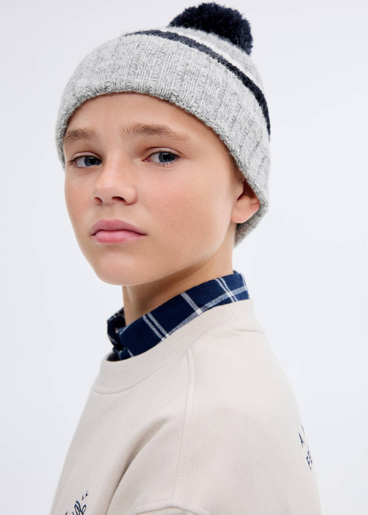 MANGO KIDS - Bonnet en maille à pompon gris - 6-9 ans - Garçon