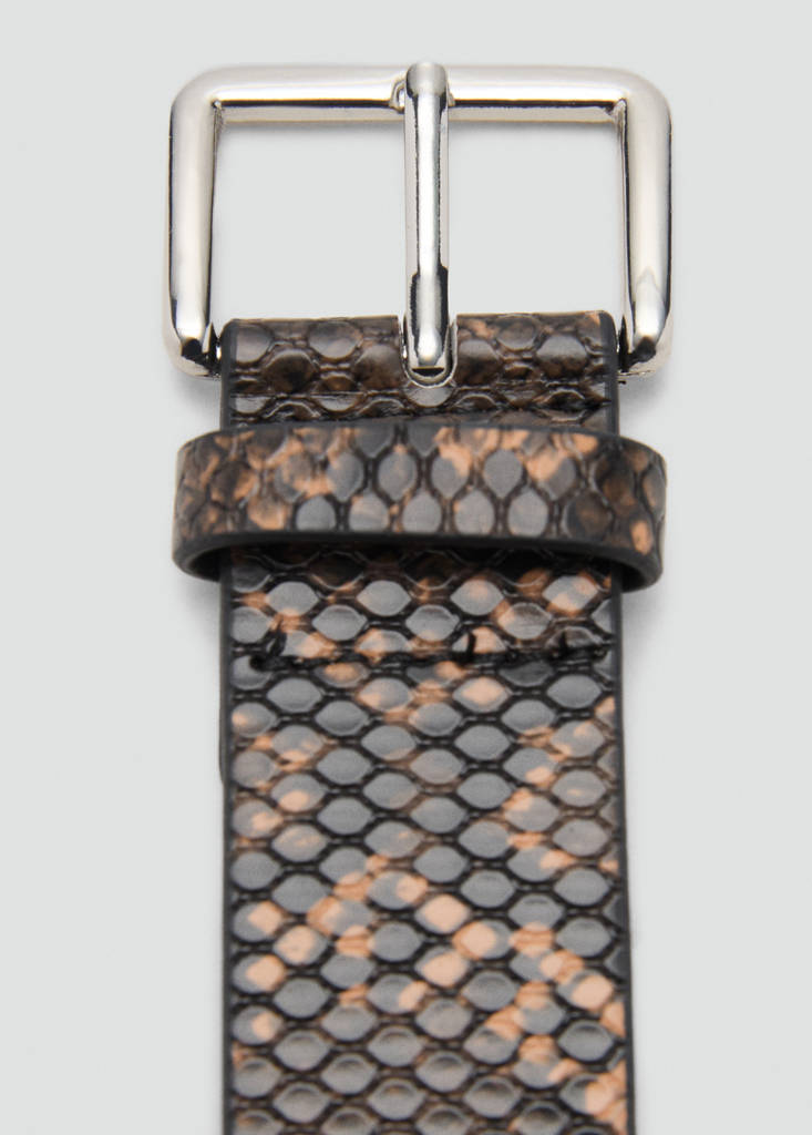 Snake-effect leather belt — Brown