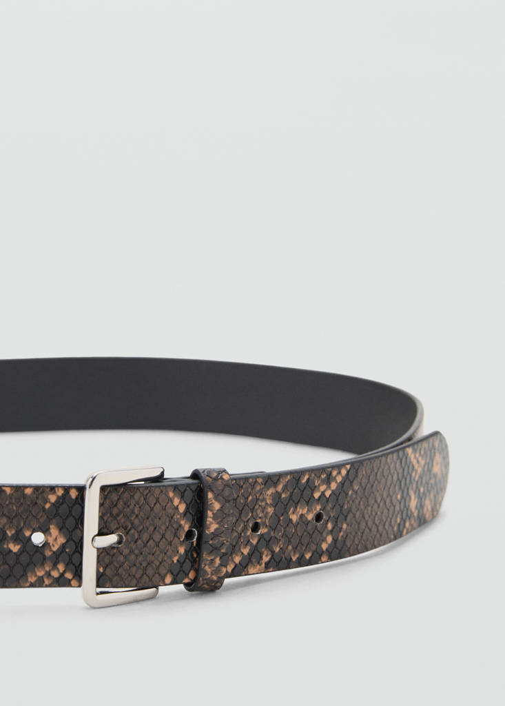 Snake-effect leather belt — Brown