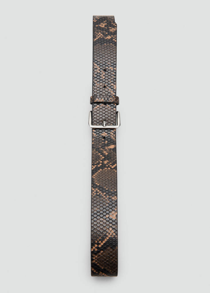 Snake-effect leather belt — Brown