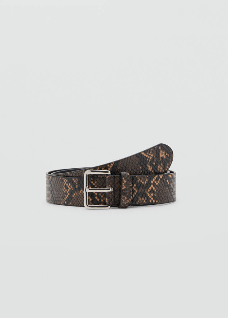 Snake-effect leather belt — Brown