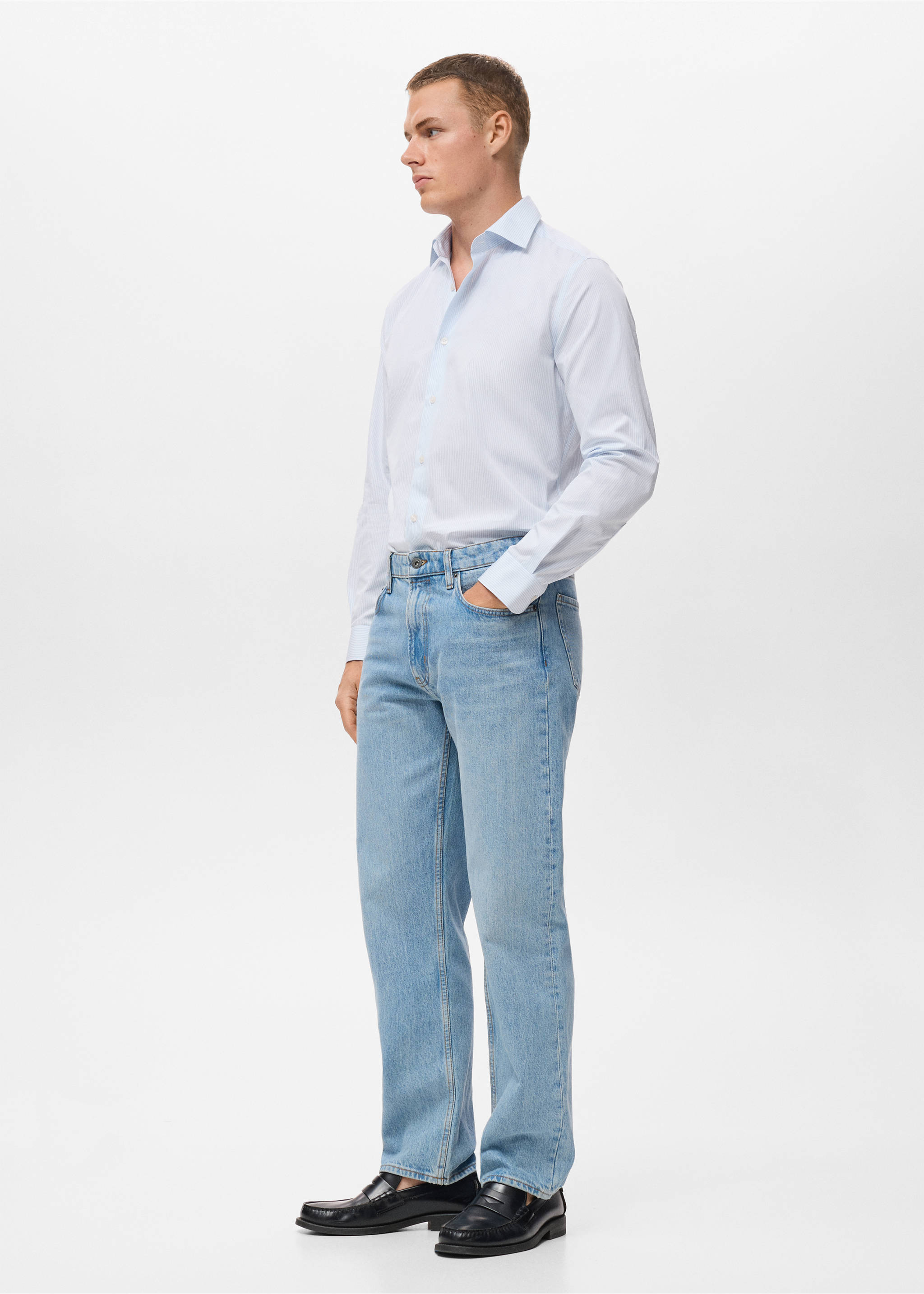 Gestreept slim-fit overhemd 100% katoen - Detail van het artikel 2, Hemelsblauw. Ref: 17046001-00.