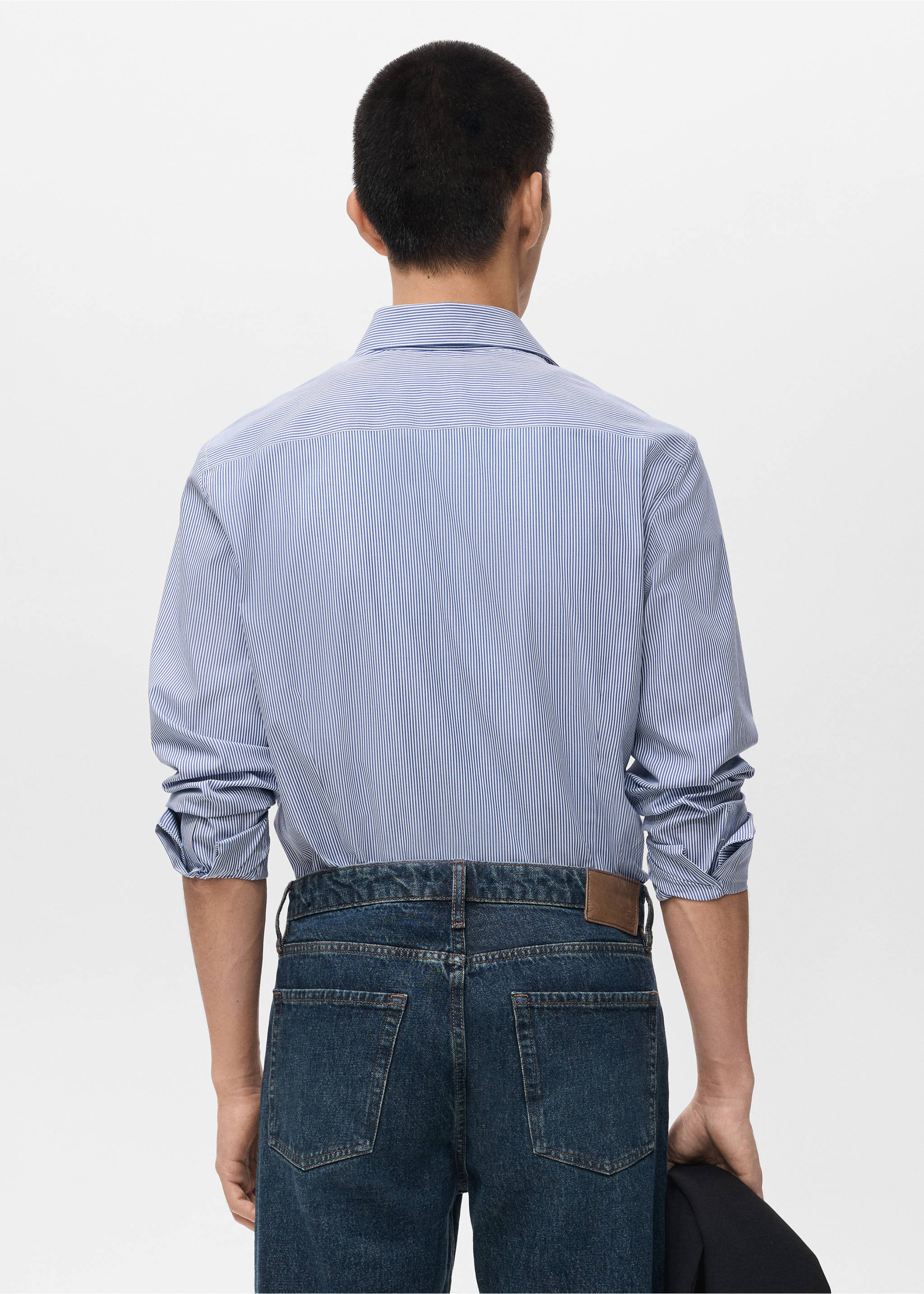 Gestreept slim-fit overhemd 100% katoen - Achterkant van het artikel, Blauw. Ref: 17046001-00.