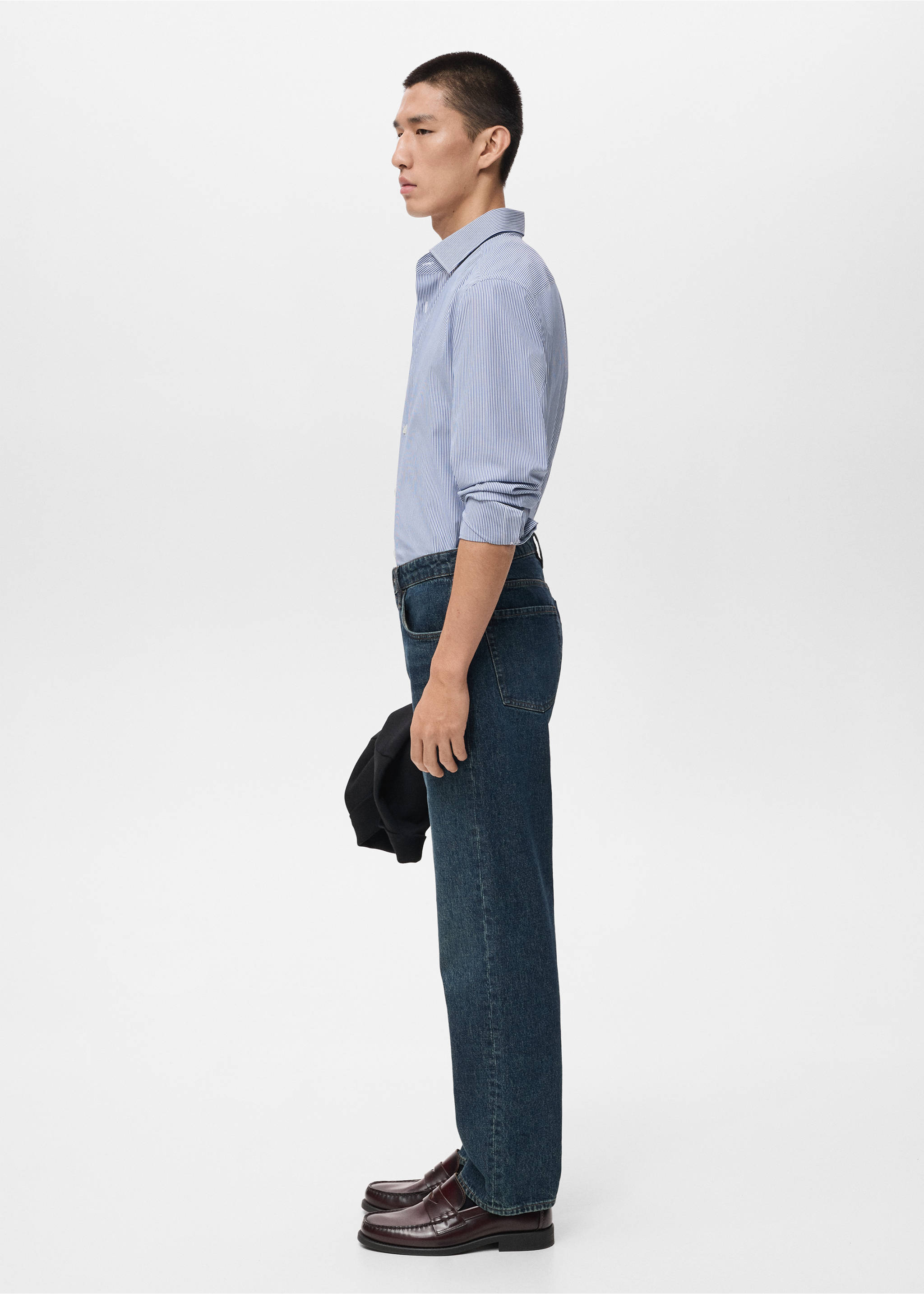 Gestreept slim-fit overhemd 100% katoen - Detail van het artikel 2, Blauw. Ref: 17046001-00.