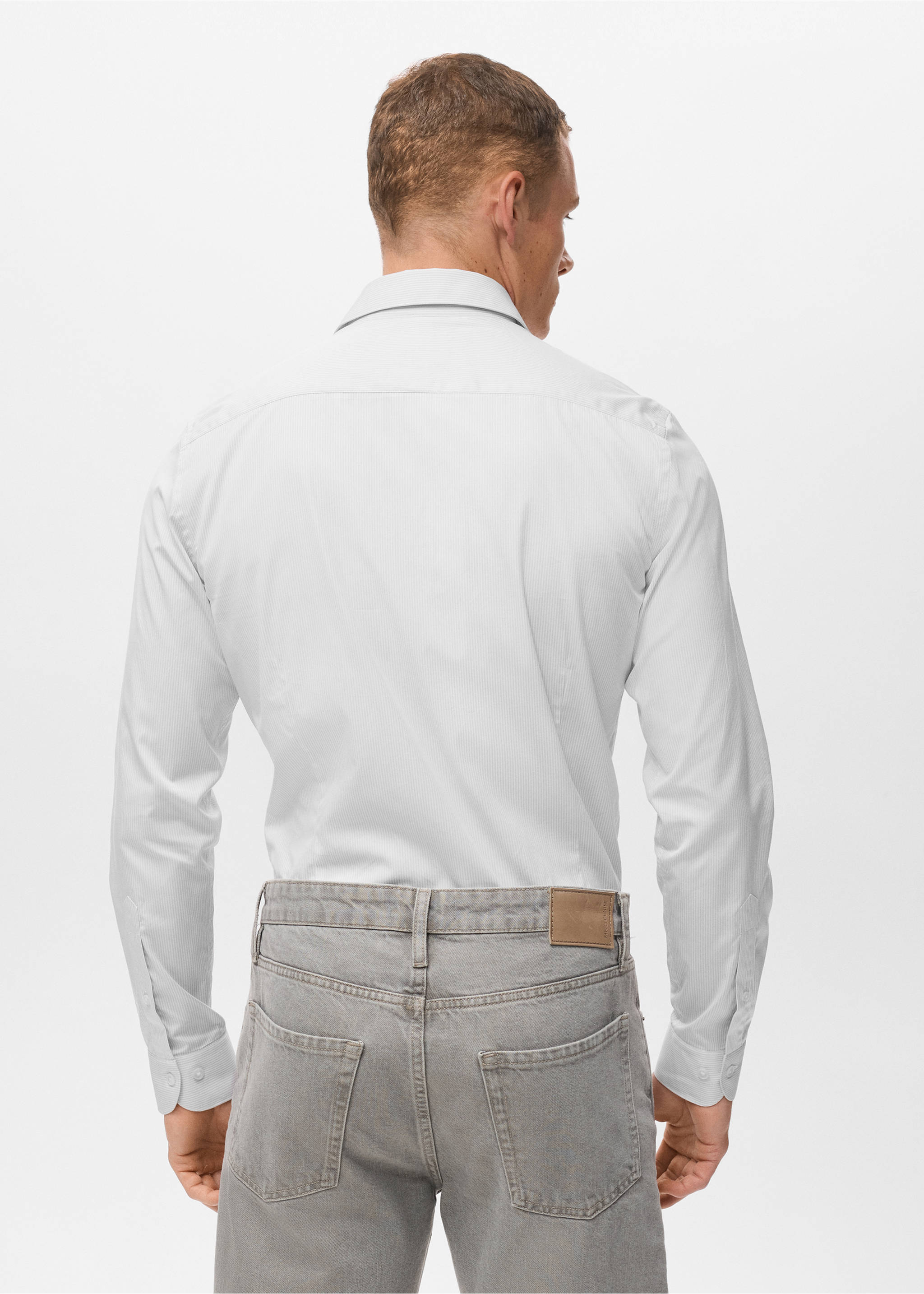 Gestreept slim-fit overhemd 100% katoen - Achterkant van het artikel, Grijs. Ref: 17046001-00.