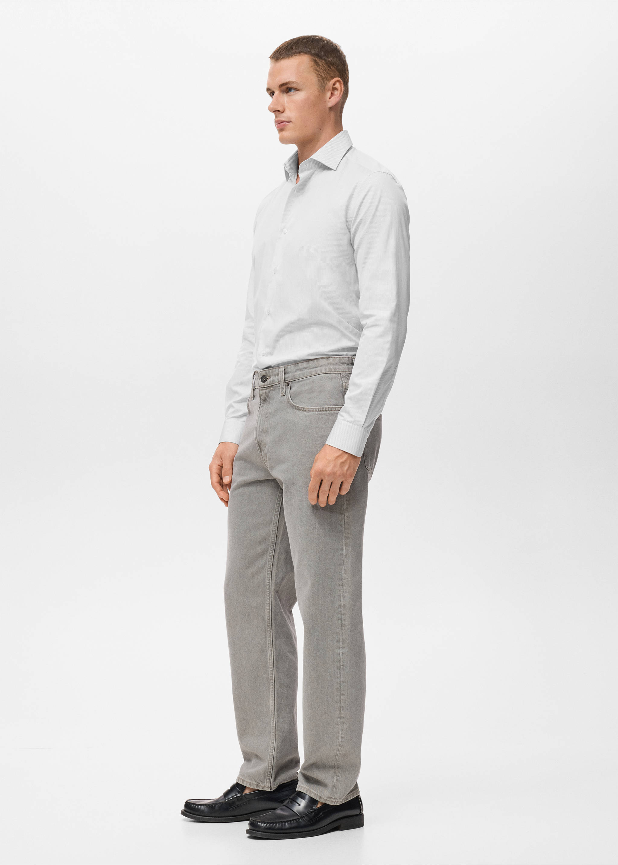 Gestreept slim-fit overhemd 100% katoen - Detail van het artikel 2, Grijs. Ref: 17046001-00.
