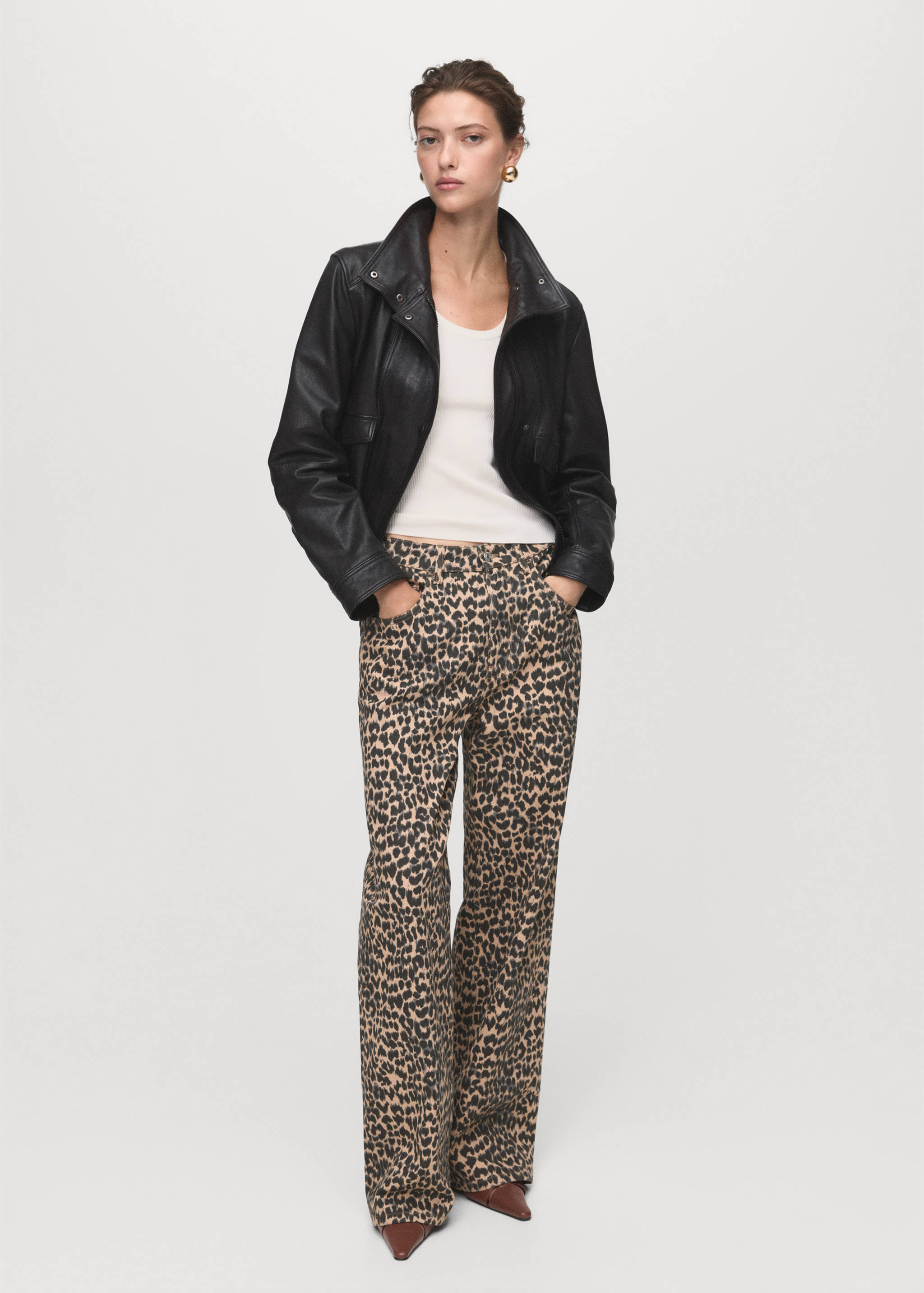 Leopard-print straight jeans - General plane