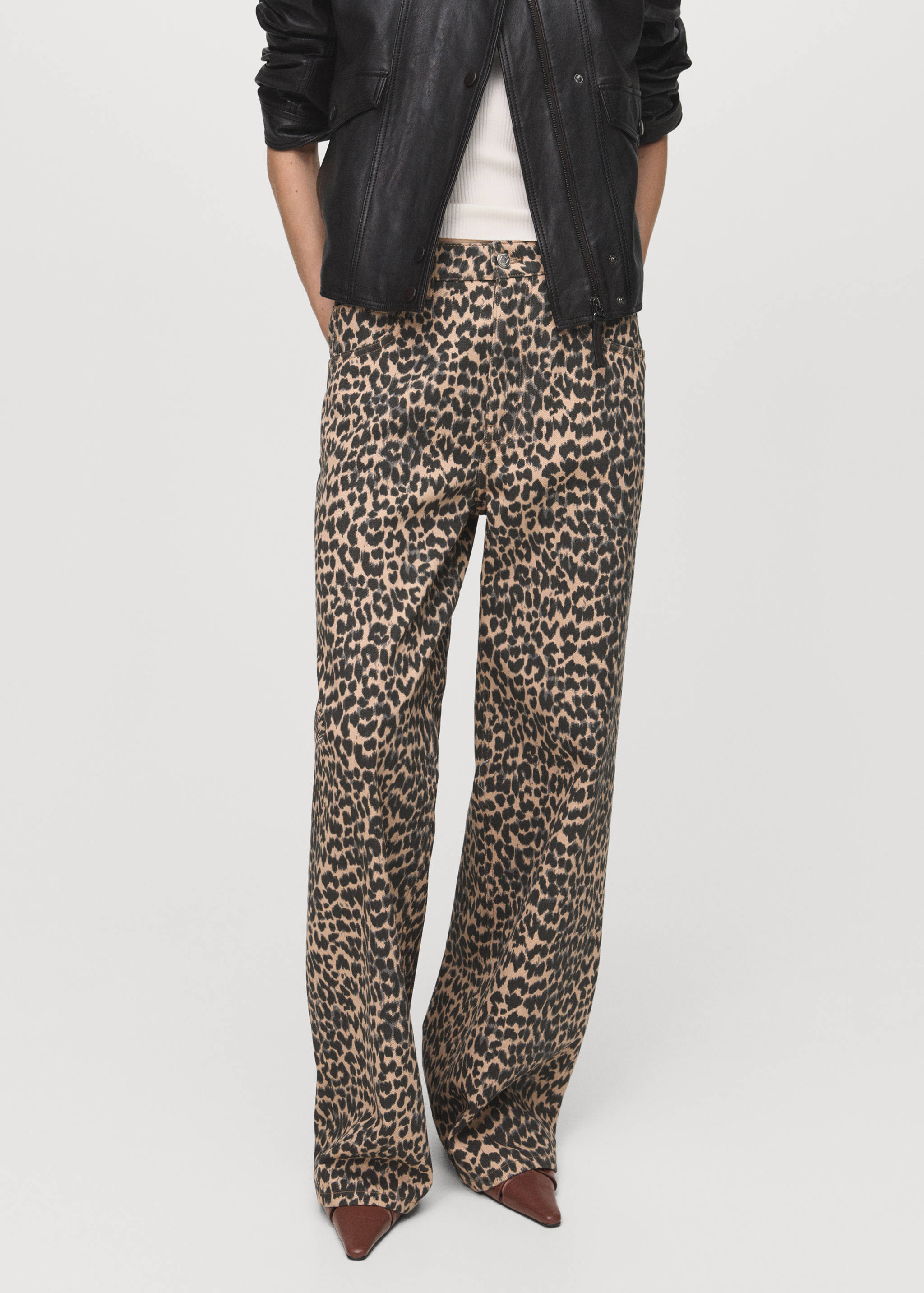 Leopard-print straight jeans - Medium plane