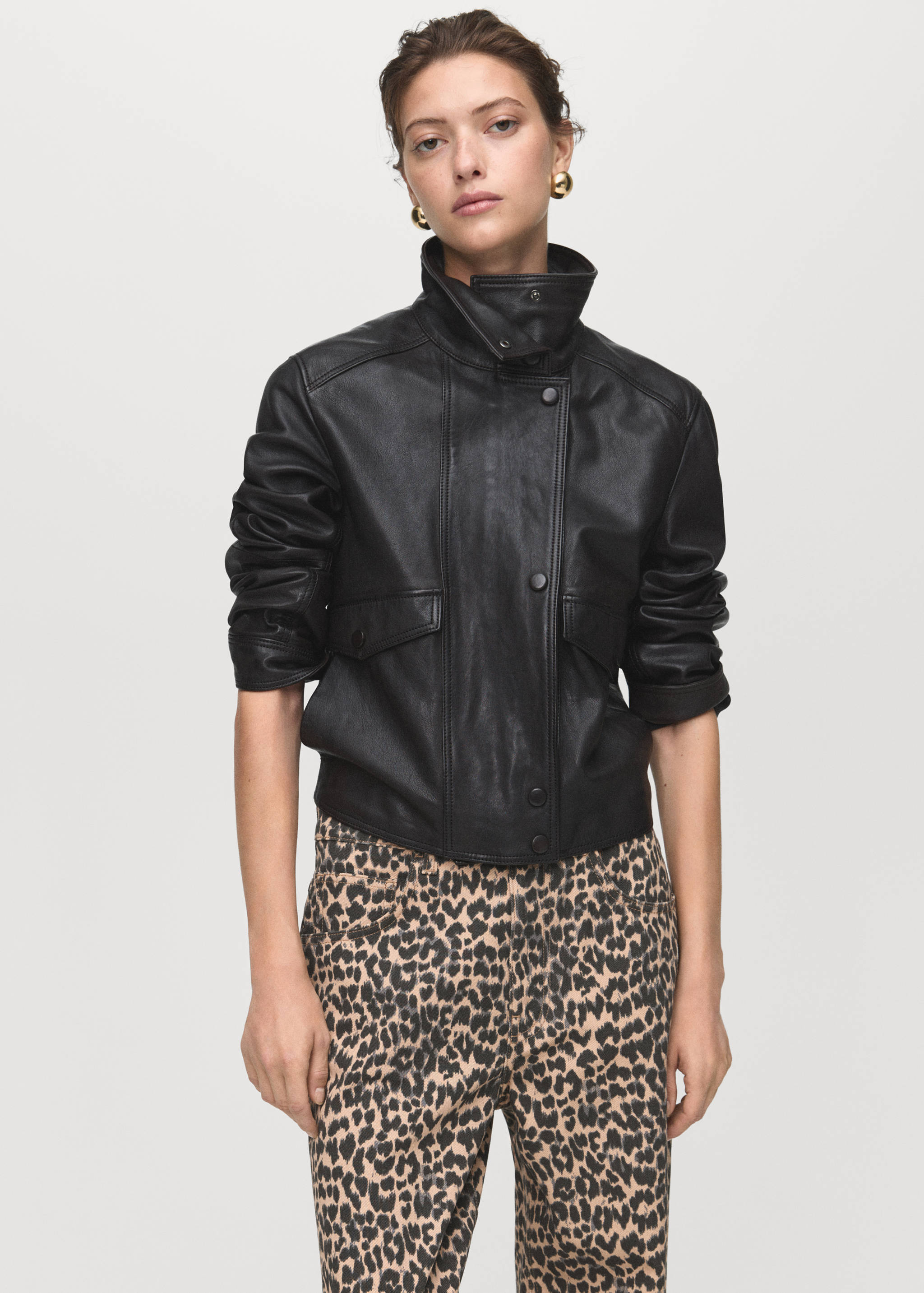 Leopard-print straight jeans - Details of the article 1