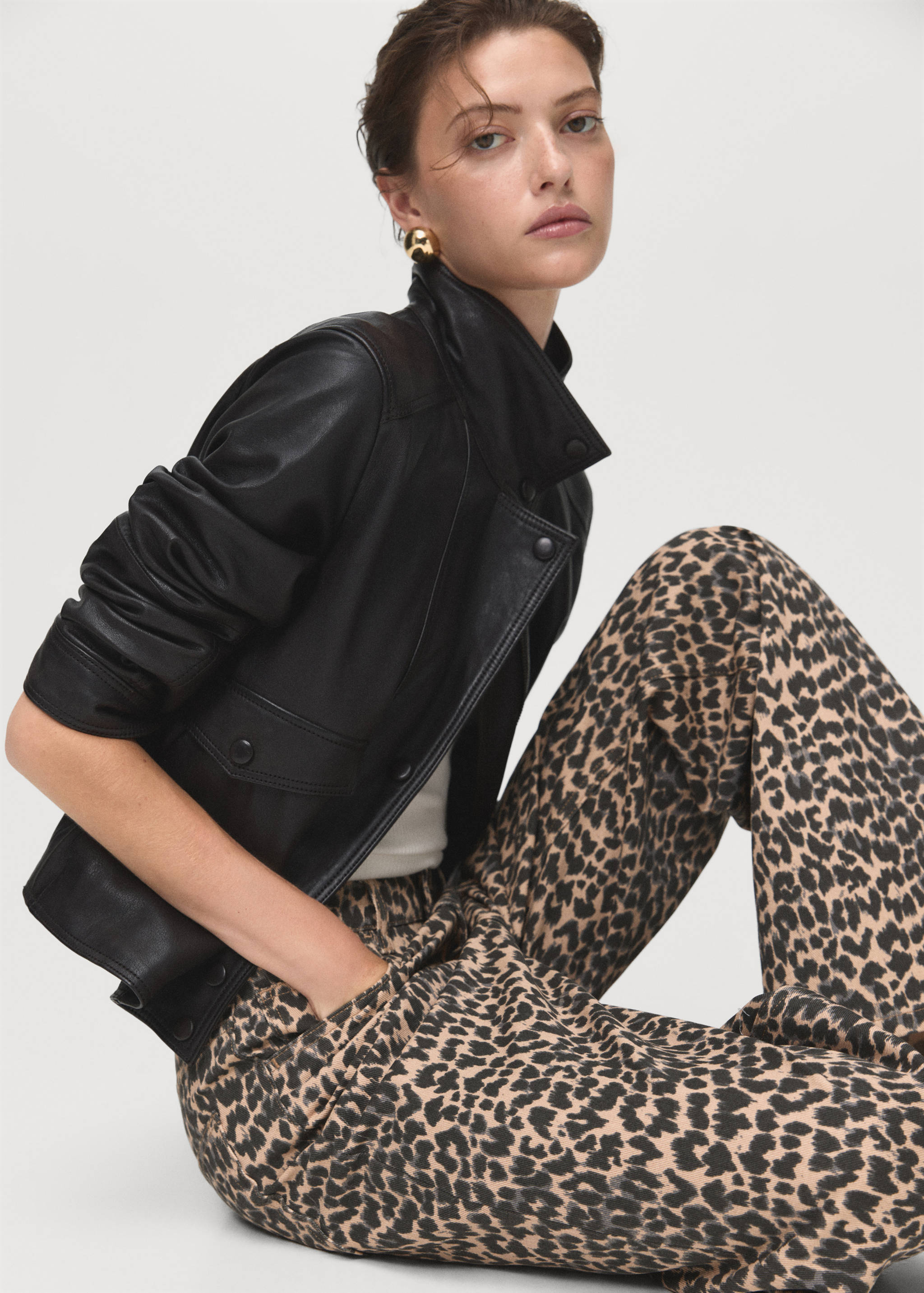 Leopard-print straight jeans - Details of the article 2