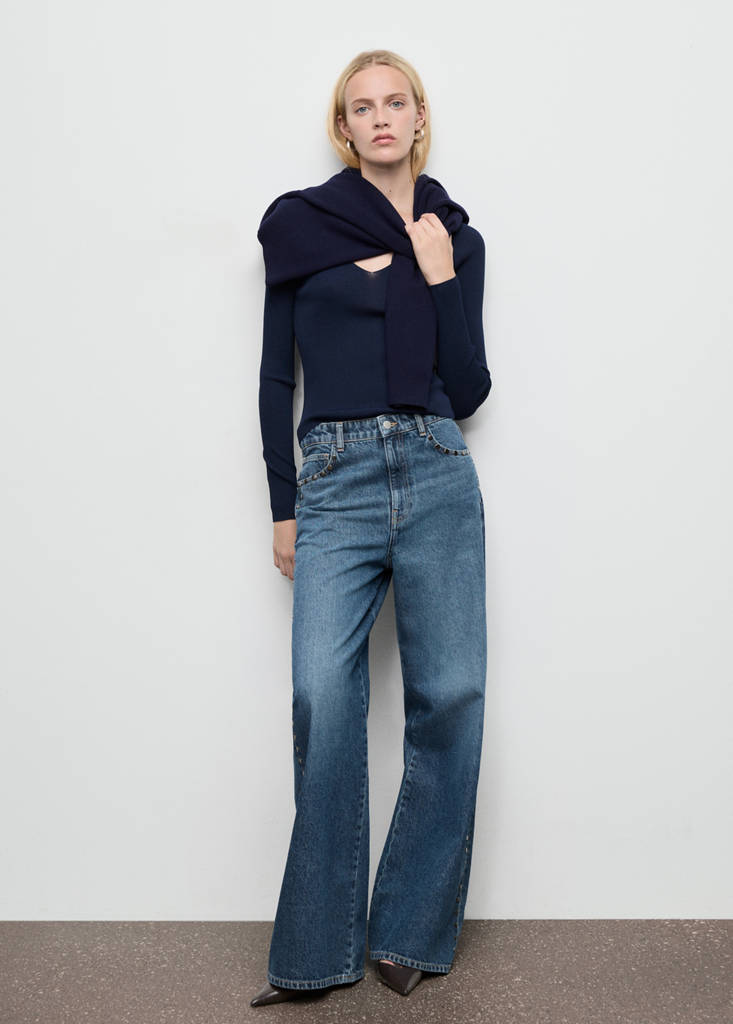 Wide leg studded jeans — Dark Blue